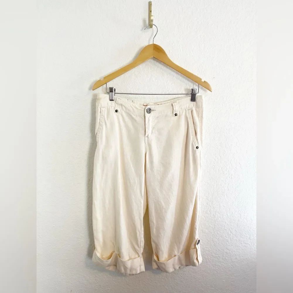 Anthropologie Level 99 Linen utility cargo baggy culottes in cream 28